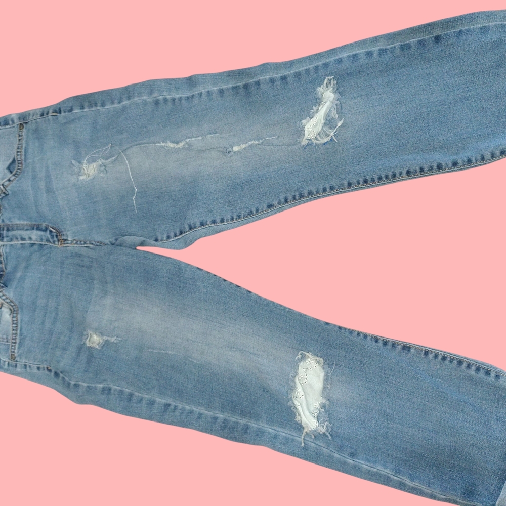 Arizona Jean Company Light Blue Distressed Straight Leg Jeans